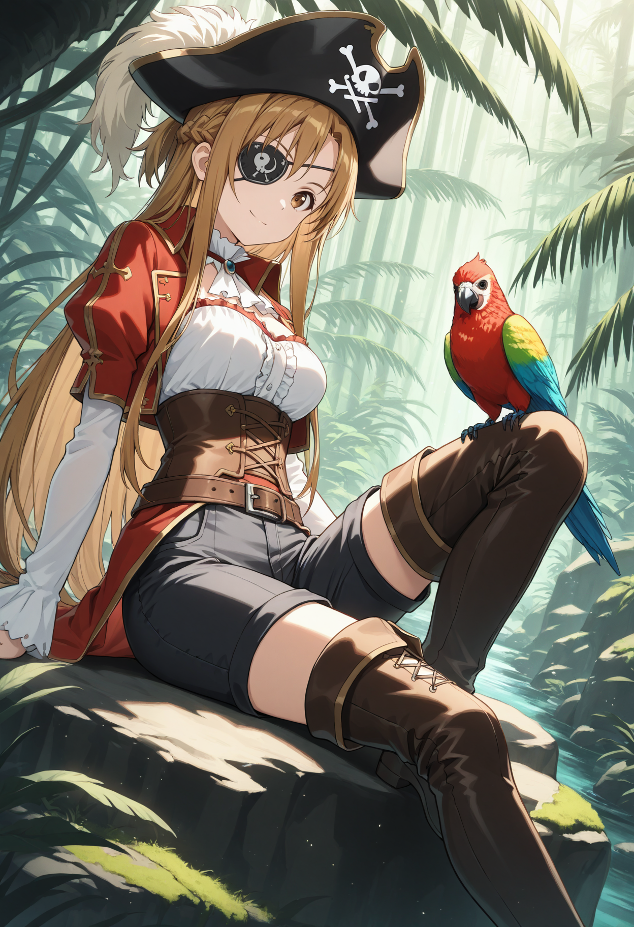 (sword art online) yuuki asuna - pirate - jungle - sitting from side_01316.png